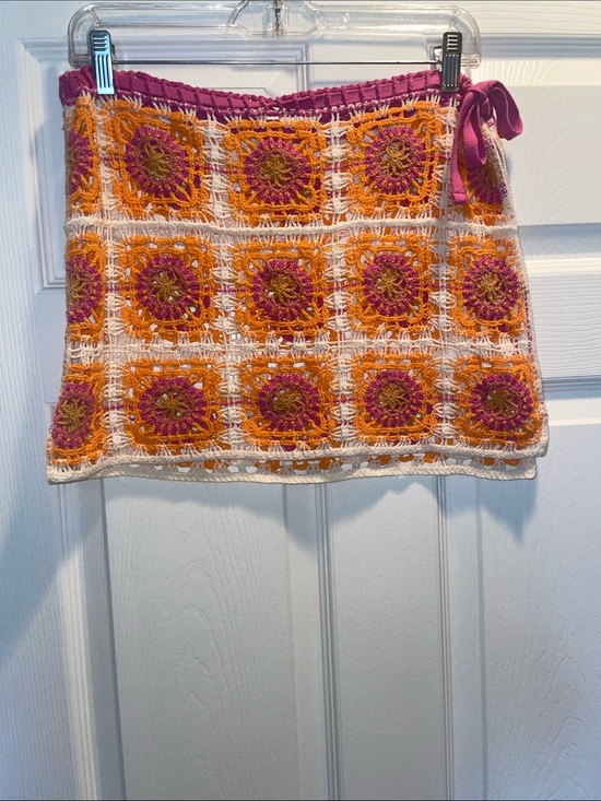 Other - Crochet Mini Skirt/ cover up with Orange and Magenta Floral crochet Squares